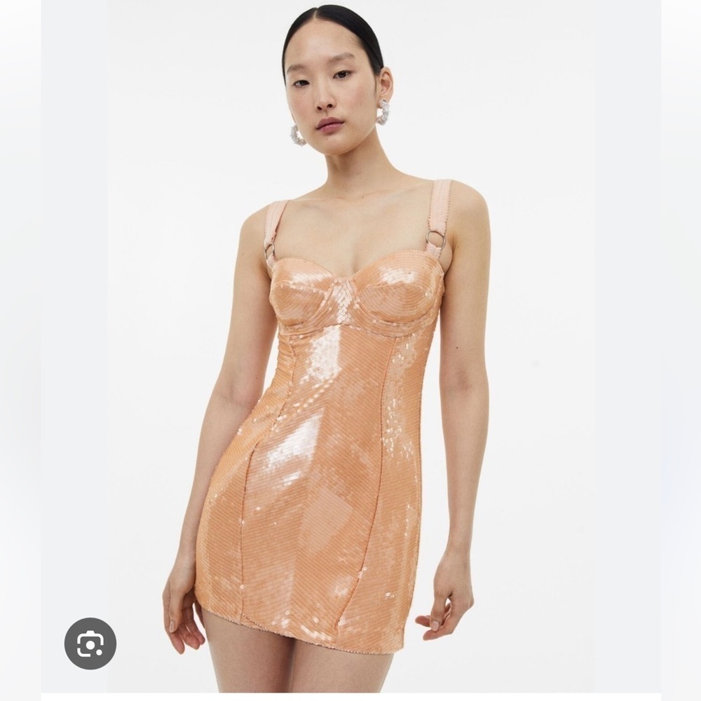 H&M Studio Beige Sequined Bodycon Mini Dress